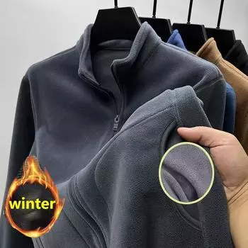 Мужская толстовка большого размера на осень и зиму с застежкой-молнией и воротником-стойкой, с длинным рукавом, из утолщенного флиса, однотонная свободная повседневная куртка L чёрный