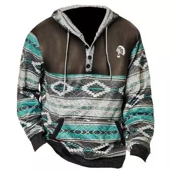Мужская толстовка большого размера с принтом в стиле ретро и вестерн с этническим принтом, для активного отдыха на весну и осень S