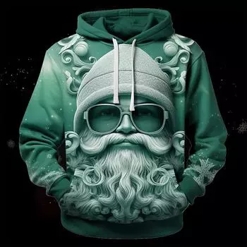 Мужская толстовка Direct на весну и осень со свободными плечами, накладным карманом-кенгуру, с капюшоном, винтажным принтом Санта-Клауса 3D S