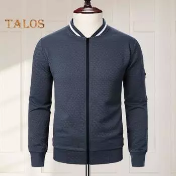 Мужская толстовка, куртка, жаккардовый дизайн, однотонный, длинный рукав, повседневный топ, воротник-стойка, свободная молния, уличное пальто, толстовки S темно-синий