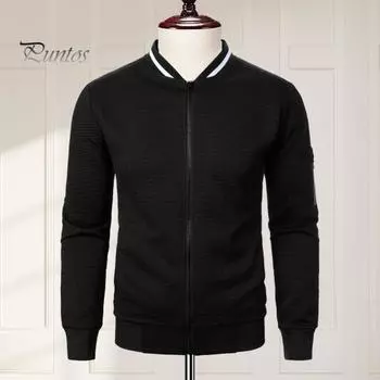 Мужская толстовка, куртка, жаккардовый дизайн, однотонный, длинный рукав, повседневный топ, воротник-стойка, свободная молния, уличное пальто, толстовки S темно-синий