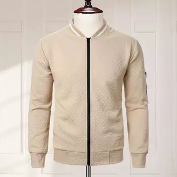 Мужская толстовка, куртка, жаккардовый дизайн, однотонный, длинный рукав, повседневный топ, воротник-стойка, свободная молния, уличное пальто, толстовки S хаки