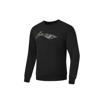 Мужская толстовка Li-Ning Fitness Series с круглым вырезом и большим логотипом, однотонная, черная AWDU103-1 S