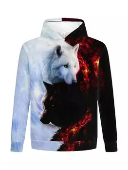 Мужская толстовка Lone Wolf со стереоскопическим 3D-принтом на осень и зиму, повседневная мужская одежда из удобной ткани S