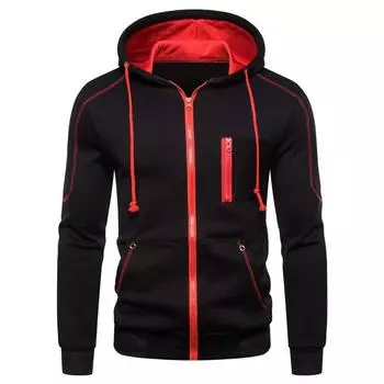 Мужская толстовка на молнии, обычная толстовка на молнии, спортивный джемпер, пальто с капюшоном, теплая куртка M чёрный