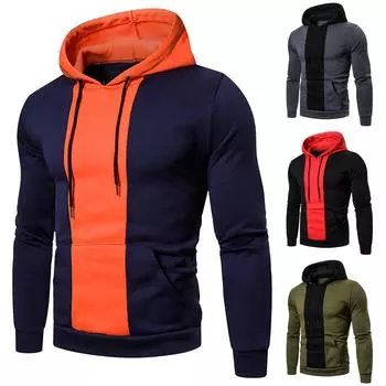 Мужская толстовка на молнии с цветными блоками, мужская спортивная повседневная толстовка с капюшоном большого размера XXL