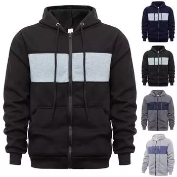 Мужская толстовка на молнии с цветными блоками, мужская спортивная повседневная толстовка с капюшоном большого размера XXL