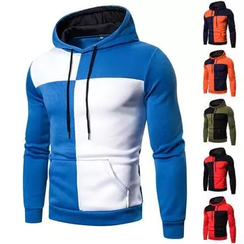 Мужская толстовка на молнии с цветными блоками, мужская спортивная повседневная толстовка с капюшоном большого размера M красный