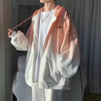 Мужская толстовка на молнии с капюшоном, модная осенняя модная куртка с принтом тай-дай, мужские повседневные толстовки с длинным рукавом S чёрный