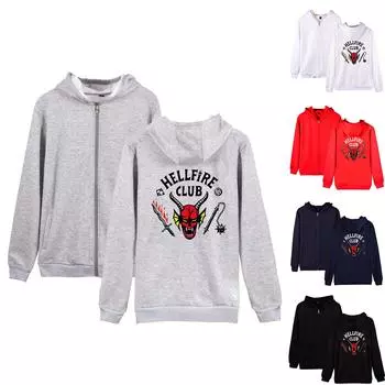 Мужская толстовка на молнии с принтом Stranger Thing S 4 Hellfire Club и Weapons