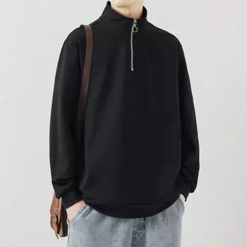 Мужская толстовка осень новый свободный длинный рукав ПОЛО корейский стиль модный спортивный и досуговый свитер с воротником-стойкой нижняя часть рубашки M