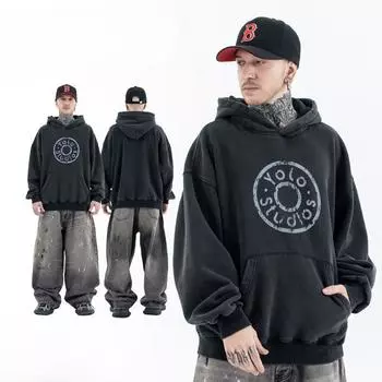 Мужская толстовка осень-зима с капюшоном на флисовой подкладке, винтажная модная толстовка с капюшоном M