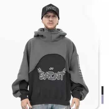 Мужская толстовка осень-зима с капюшоном в уличном стиле, модная повседневная лоскутная флисовая подкладка с заниженной линией плеч M