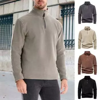 Мужская толстовка осень-зима с застежкой-молнией и воротником-стойкой, длинные рукава, однотонная S легкие хаки