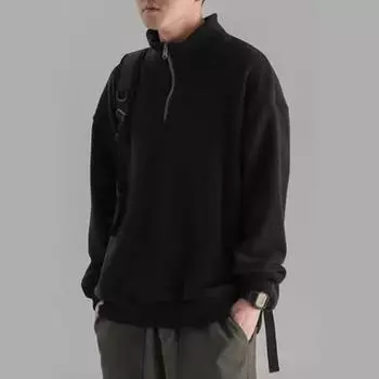Мужская толстовка осень-зима с застежкой-молнией на половину длины, воротник-стойка, однотонный цвет, двухсторонний бархат M чёрный