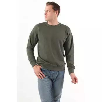 Мужская толстовка оверсайз с круглым вырезом цвета хаки