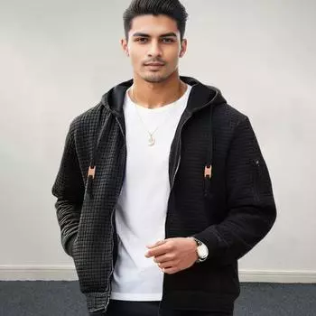 Мужская толстовка, пальто с капюшоном, завязками, длинными рукавами, вафельная текстура, спортивная куртка с S хаки