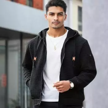 Мужская толстовка, пальто с капюшоном, завязками, длинными рукавами, вафельная текстура, спортивная куртка с карманами, однотонная повседневная свободная верхняя одежда S хаки