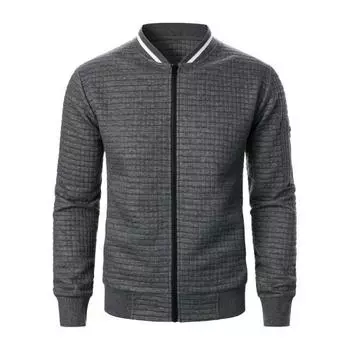 Мужская толстовка, пальто с воротником-стойкой, длинным рукавом, пэчворк, цветная застежка-молния, куртка с карманами, эластичный подол, спортивная верхняя одежда S чёрный