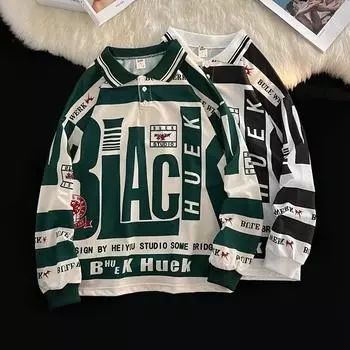 Мужская толстовка-поло с принтом граффити - модная уличная куртка в стиле хип-хоп на весну/осень M чёрный