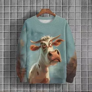 Мужская толстовка, повседневная, свободная, с круглым вырезом, толстовки с капюшоном, уличная одежда, 3D-принт с животными, футболки с длинным рукавом, свободная мужская одежда, пуловер S