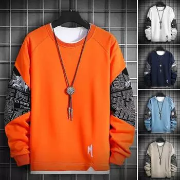 Мужская толстовка, простая осенняя толстовка с длинными рукавами и контрастным цветом, эластичный подол, мужская одежда XL чёрный