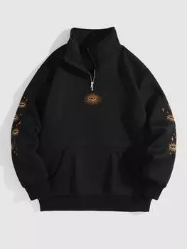 Мужская толстовка-пуловер ZAFUL с рисунком «солнечные глаза и звезды» на флисовой подкладке и застежкой-молнией на четверть длины S чёрный