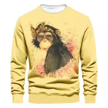 Мужская толстовка с 3D-цифровой печатью, длинный рукав, круглый вырез, повседневная толстовка с капюшоном S