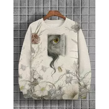 Мужская толстовка с 3D-цветочным принтом, длинный рукав, футболка, осенние свободные толстовки с капюшоном, пуловер с круглым вырезом, мужская одежда, топы S