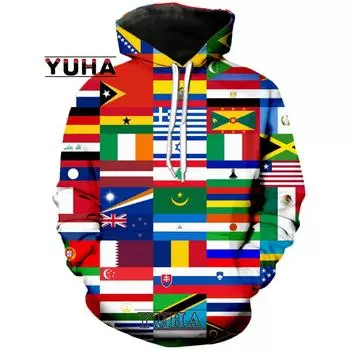 Мужская толстовка с 3D принтом и флагами всех стран мира, модная толстовка в стиле Харадзюку, унисекс, повседневный пуловер, уличная одежда с капюшоном XXL