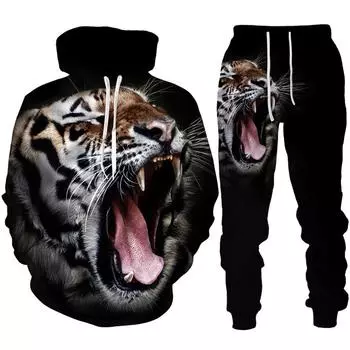 Мужская толстовка с 3D принтом Личность Ревущий Тигр/комплект, крутые толстовки + брюки, костюм, спортивный костюм, спортивная одежда, модная одежда для пар S