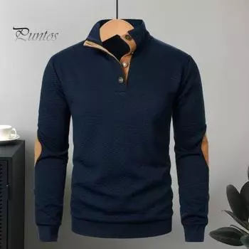 Мужская толстовка с эластичными манжетами, воротником-стойкой, длинными рукавами, пэчворк, свободная, контрастные цветные пуговицы, повседневная одежда, школьный топ средней длины S хаки