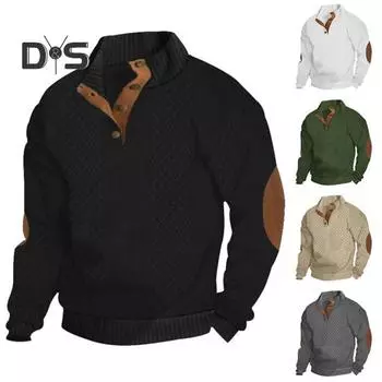 Мужская толстовка с эластичными манжетами, воротником-стойкой, длинными рукавами, жаккардовая ткань в стиле пэчворк, свободная, с пуговицами контрастного цвета, повседневная одежда, школьный топ средней длины XXXL армия зеленый