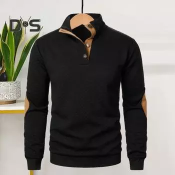 Мужская толстовка с эластичными манжетами, воротником-стойкой, длинными рукавами, пэчворк, свободная, контрастные цветные пуговицы, повседневная одежда, школьный топ средней длины S хаки