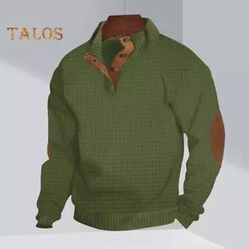 Мужская толстовка с эластичными манжетами, воротником-стойкой, длинными рукавами, пэчворк, свободная, контрастные цветные пуговицы, повседневная одежда, школьный топ средней длины L чёрный