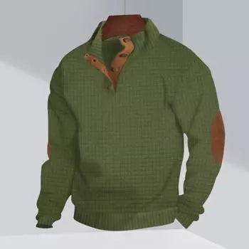 Мужская толстовка с эластичными манжетами, воротником-стойкой, длинными рукавами, свободная, с пуговицами контрастного цвета L чёрный