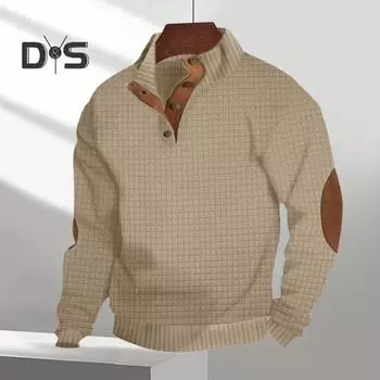 Мужская толстовка с эластичными манжетами, воротником-стойкой, длинными рукавами, пэчворк, свободная, контрастные цветные пуговицы, повседневная одежда, школьный топ средней длины L чёрный