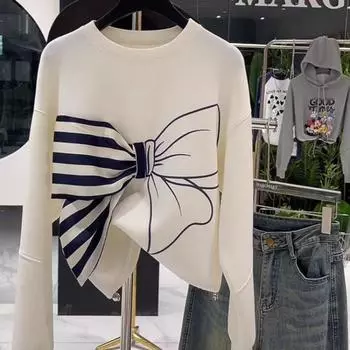 Мужская толстовка с длинным рукавом и галстуком-бабочкой, большой размер, повседневный пуловер с круглым вырезом 4XL