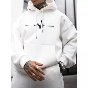 Мужская толстовка с длинным рукавом и графическим принтом, с карманом S