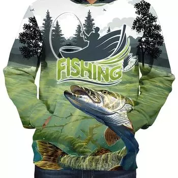 Мужская толстовка с длинным рукавом и принтом для рыбалки и дикой природы, свободная и удобная толстовка с капюшоном, осенний стиль, мужская одежда S