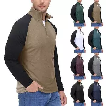 Мужская толстовка с длинным рукавом и застежкой-молнией с высоким воротом, пуловер с контрастным воротником-стойкой, уличный топ XL красный