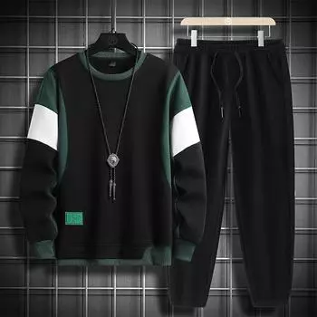 Мужская толстовка с длинными рукавами и круглым вырезом, повседневная мода весна/осень, свободный спортивный костюм-пуловер 2XL чёрный