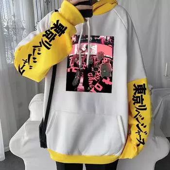 Мужская толстовка с капюшоном Anime Tokyo Revengers Mikey Draken с принтом толстовки Harajuku Patchwork Korean Oversize Crewneck Pullover Sweatshirts XS белый
