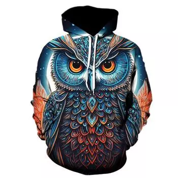 Мужская толстовка с капюшоном Art Owl с 3D-цифровой печатью, повседневные мужские и женские толстовки S