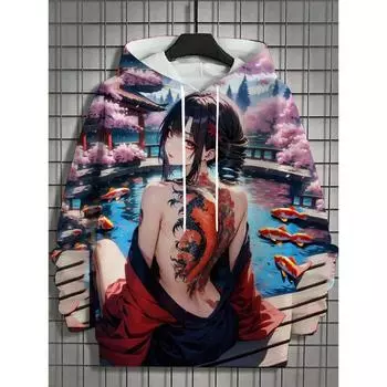 Мужская толстовка с капюшоном Bad Girl Tattoo Sexy Beauty Pattern 3D Printed Top Весна Осень Модный Повседневный Хип-Хоп Нейтральный Толстовка Одежда 5XL