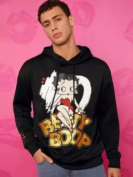 Мужская толстовка с капюшоном Betty Boop x SHEIN с принтом персонажей и букв, свободная, с завязками на плечах, весна-осень S