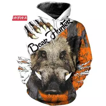 Мужская толстовка с капюшоном Boar Hunter, камуфляжный пуловер с татуировкой для охоты на животных, Harajuku, повседневные толстовки с лосьем Hunte, одежда большого размера с 3D принтом L