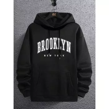 Мужская толстовка с капюшоном Brooklyn New York Printing с круглым вырезом, свободная, удобная, модная, флисовая, базовая одежда с капюшоном M