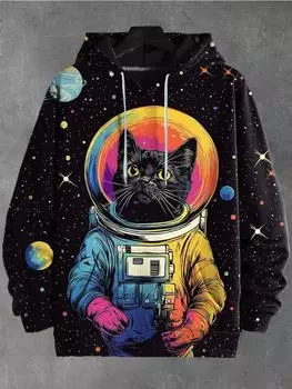 Мужская толстовка с капюшоном Cartoon Cat 3D Print Y2k Толстовка Harajuku Hooded Shirt Pullover Casual Oversize Long Sleeve Top Men s Clothing S