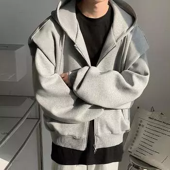 Мужская толстовка с капюшоном, длинным рукавом, застежкой-молнией, спортивное пальто с карманами, однотонная M чёрный